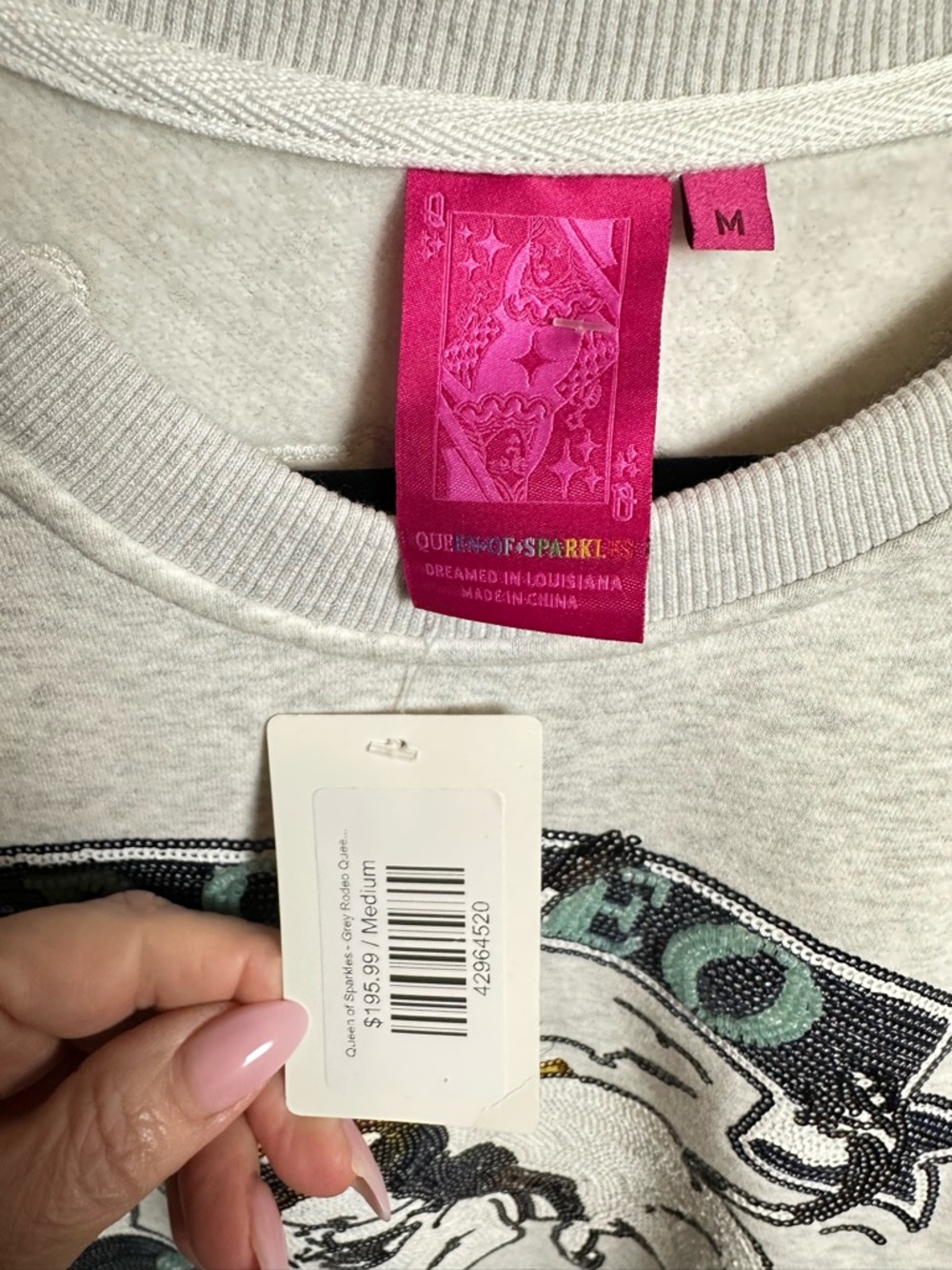 QUEEN OF SPARKLES Rodeo Pink Label Embellished Graphic Sweatshirt - Picture 6 of 9